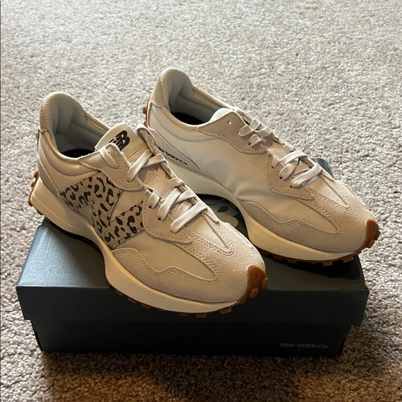 NWT New Balance 327sneakers in off white with leopard print logo. Super cute!! - Picture 2 of 7